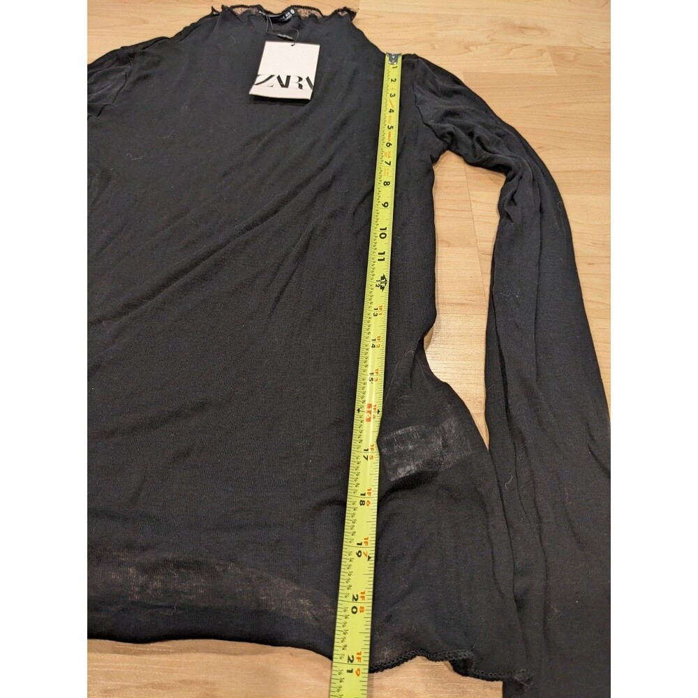 Zara NWT Sheer Black Mesh Long Sleeve Top Stretch Goth Whimsygoth Y2K Grunge S - Picture 5 of 8